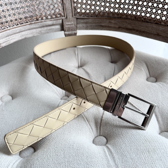 Bottega Veneta men's intreccio large plaid woven belt width 35MM - Picture 3 of 5